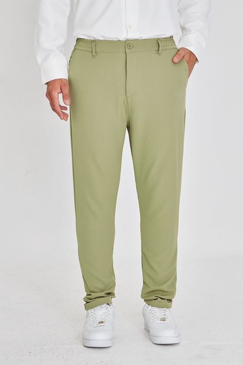 Erkek Bel Yarım Lastikli Kemerli Double Paça Dabıl Face Kumaş Slim Fit Pantolon