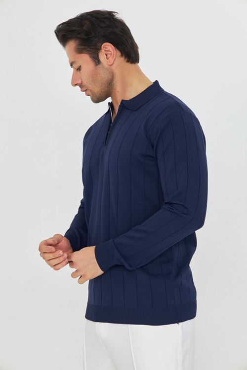 Erkek Polo Yaka Uzun kol Yarım fermuarlı Klasik Düz Günlük Kullanıma Uygun Triko