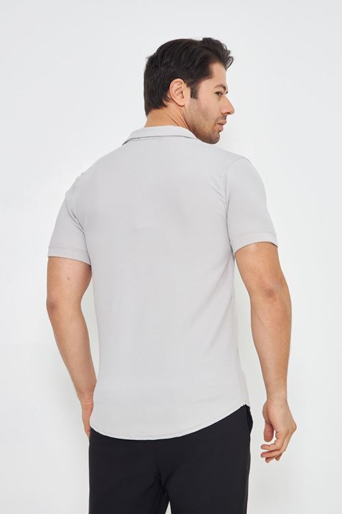 Erkek Örme Kumaş Düğmeli Apaçi yaka Şık Crep Desen Günlük Kullanıma Uygun Kısa Kol Gömlek