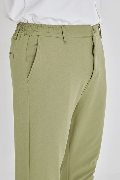 Erkek Bel Yarım Lastikli Kemerli Double Paça Dabıl Face Kumaş Slim Fit Pantolon