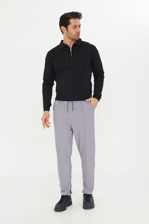 Erkek Çımalı Yandan Cepli Lastikli Bağcıklı Paça Fermuarlı Kullanışlı Slim Fit Jogger