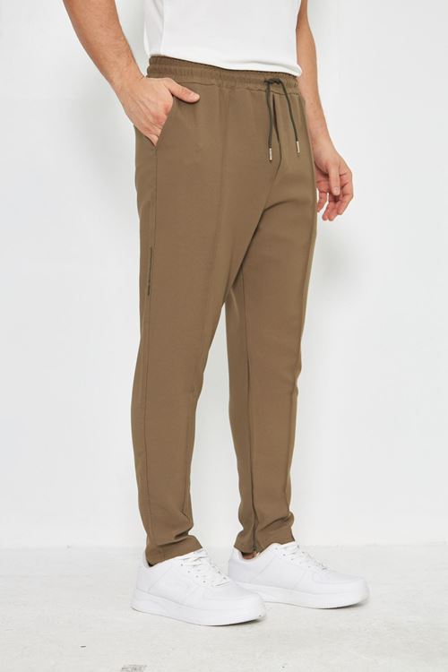 Erkek Çımalı Yandan Cepli Lastikli Bağcıklı Paça Fermuarlı Kullanışlı Slim Fit Jogger