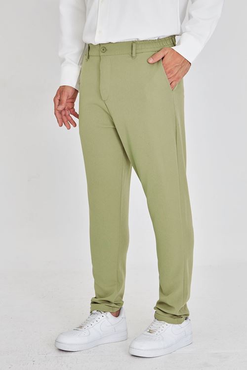 Erkek Bel Yarım Lastikli Kemerli Double Paça Dabıl Face Kumaş Slim Fit Pantolon