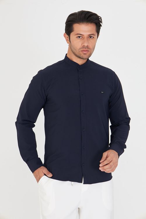 Slim Fit Hakim Yaka Erkek Gömlek Günlük Kullanıma Uygun