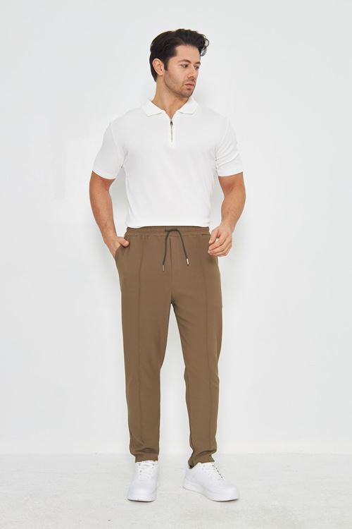 Erkek Çımalı Yandan Cepli Lastikli Bağcıklı Paça Fermuarlı Kullanışlı Slim Fit Jogger