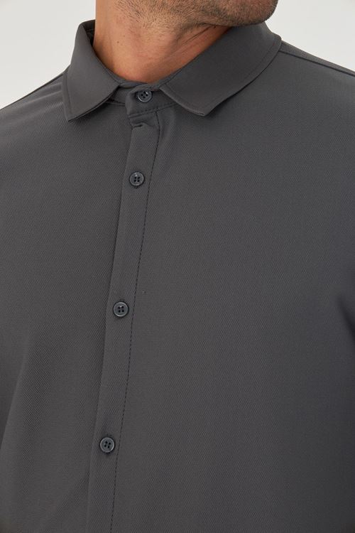 Erkek Uzun Kol Pike Kumaş Dik Yaka Günlük Kullanıma Uygun Slim Klasik Gömlek