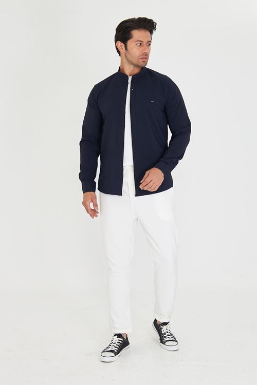 Slim Fit Hakim Yaka Erkek Gömlek Günlük Kullanıma Uygun