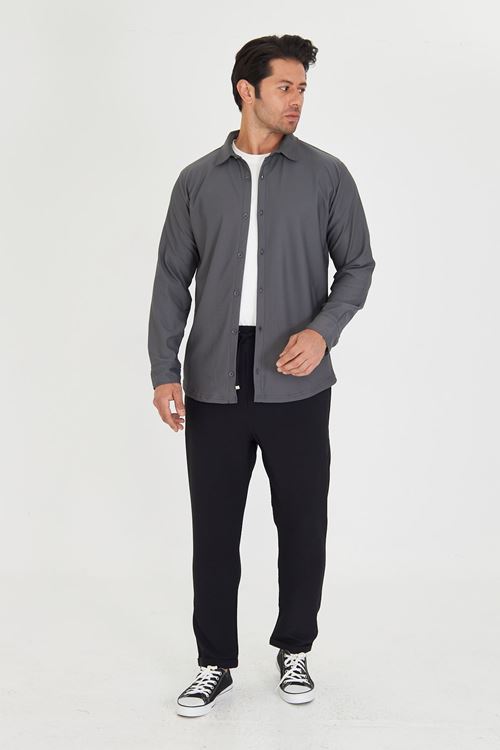 Erkek Uzun Kol Pike Kumaş Dik Yaka Günlük Kullanıma Uygun Slim Klasik Gömlek