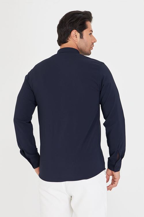 Slim Fit Hakim Yaka Erkek Gömlek Günlük Kullanıma Uygun