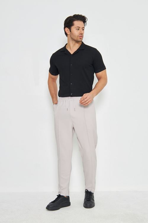 Erkek Örme Kumaş Düğmeli Apaçi yaka Şık Crep Desen Günlük Kullanıma Uygun Kısa Kol Gömlek