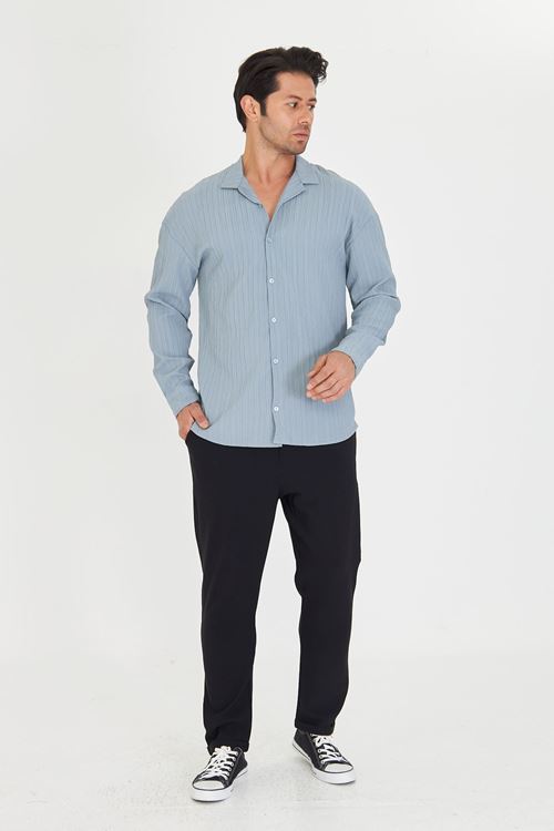 Erkek Düşük Omuz Bürümcük Desen Oversize Apaç Uzun Kol Yaka Gömlek