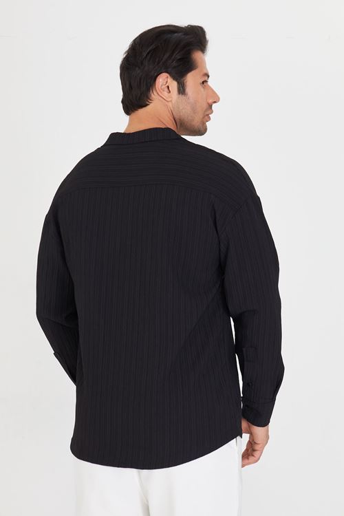 Erkek Düşük Omuz Bürümcük Desen Oversize Apaç Uzun Kol Yaka Gömlek