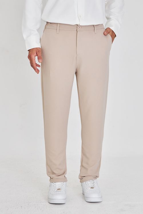 Erkek Bel Yarım Lastikli Kemerli Double Paça Dabıl Face Kumaş Slim Fit Pantolon