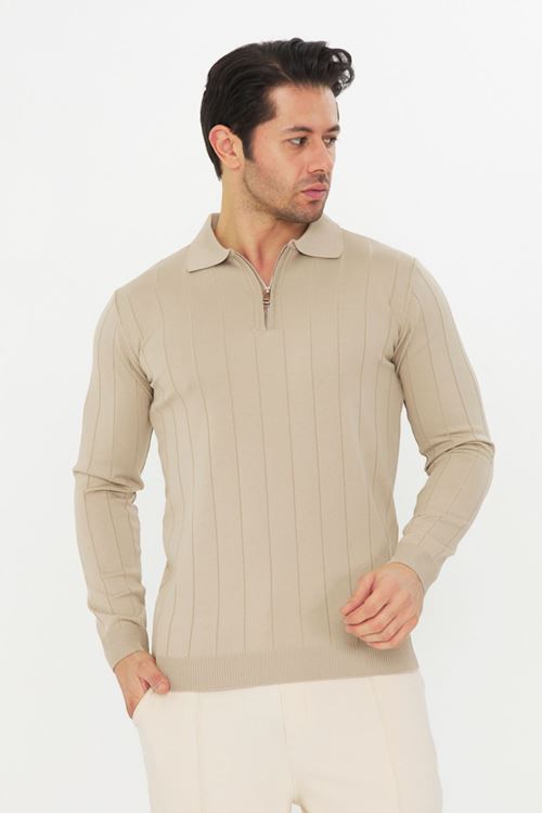 Erkek Polo Yaka Uzun kol Yarım fermuarlı Klasik Düz Günlük Kullanıma Uygun Triko