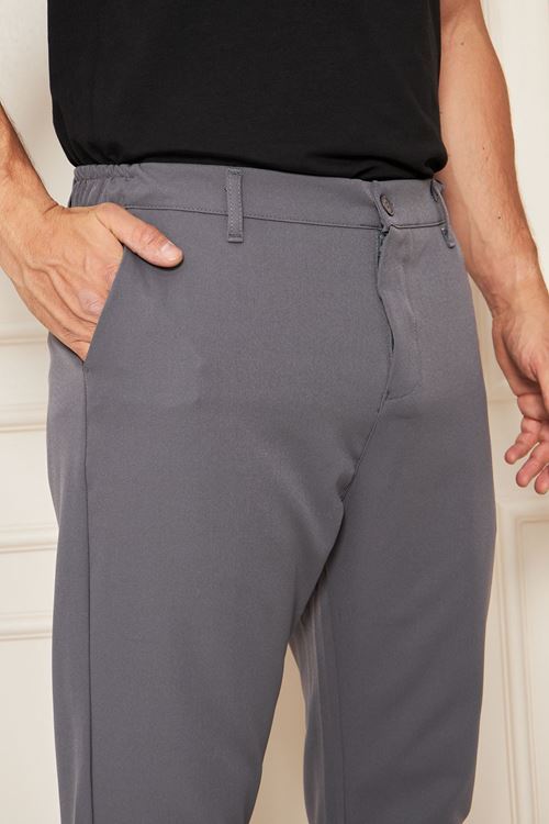 Erkek Bel Yarım Lastikli Kemerli Double Paça Dabıl Face Kumaş Slim Fit Pantolon