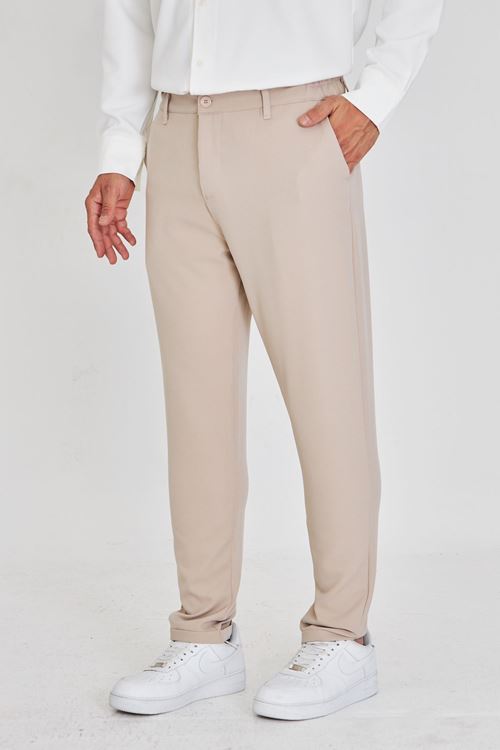 Erkek Bel Yarım Lastikli Kemerli Double Paça Dabıl Face Kumaş Slim Fit Pantolon