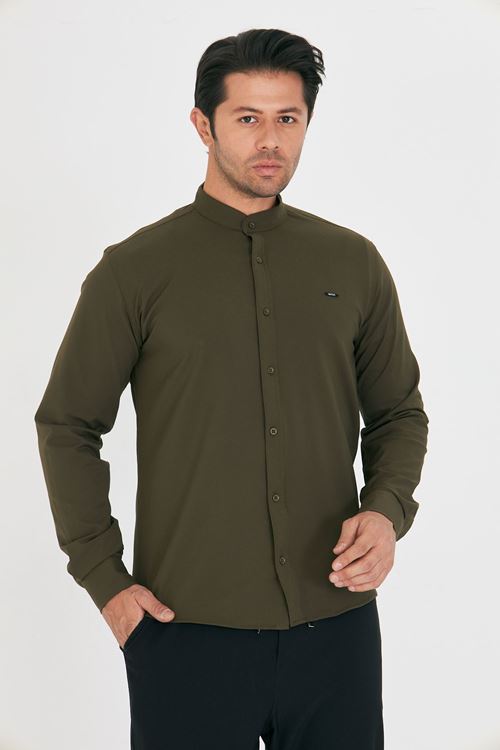 Slim Fit Hakim Yaka Erkek Gömlek Günlük Kullanıma Uygun