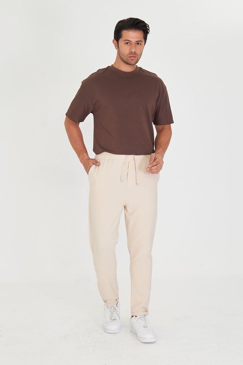 Erkek Bel Lastikli Bağcıklı Duble Paça Slim Fit Jogger Pantolon