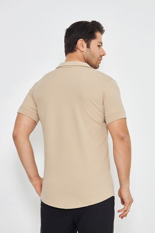 Erkek Örme Kumaş Düğmeli Apaçi yaka Şık Crep Desen Günlük Kullanıma Uygun Kısa Kol Gömlek