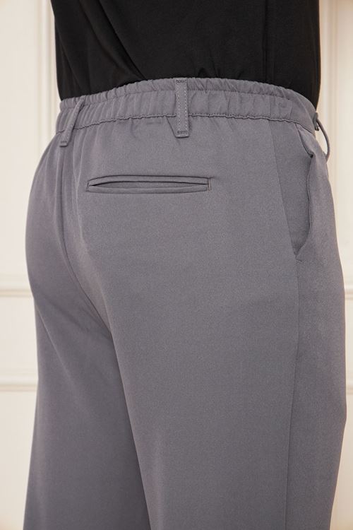 Erkek Bel Yarım Lastikli Kemerli Double Paça Dabıl Face Kumaş Slim Fit Pantolon