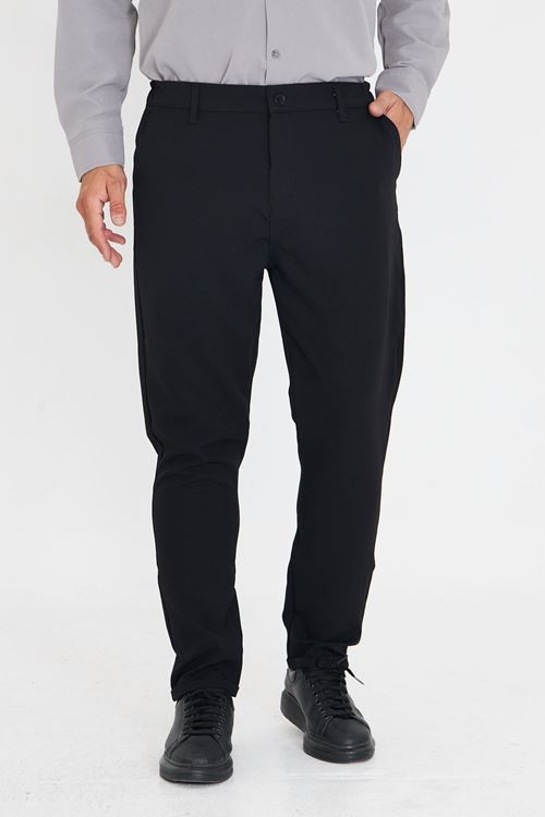 Erkek Bel Yarım Lastikli Kemerli Double Paça Dabıl Face Kumaş Slim Fit Pantolon
