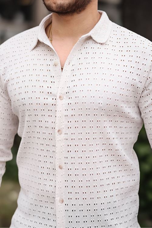 Erkek Uzun Kol Delikli Desen Örme Kumaş Regular Kalıp Kalıp Yeni Sezon Gömlek