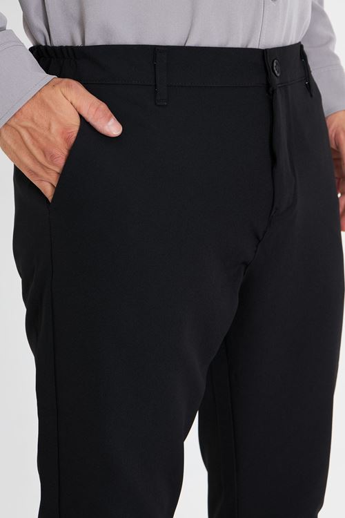 Erkek Bel Yarım Lastikli Kemerli Double Paça Dabıl Face Kumaş Slim Fit Pantolon