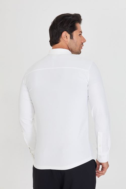 Erkek Uzun Kol Pike Kumaş Dik Yaka Günlük Kullanıma Uygun Slim Klasik Gömlek