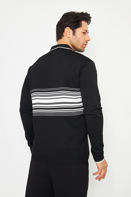 Erkek Göğüs Çizgili Örme Kazak  Şık Ve Rahat Günlük Kullanıma Uygun Düğmeli Polo Yaka Kısa Kol Kazak