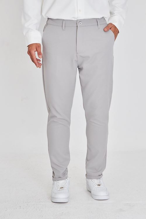 Erkek Bel Yarım Lastikli Kemerli Double Paça Dabıl Face Kumaş Slim Fit Pantolon