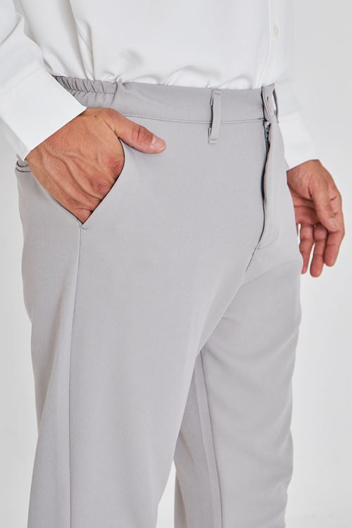 Erkek Bel Yarım Lastikli Kemerli Double Paça Dabıl Face Kumaş Slim Fit Pantolon