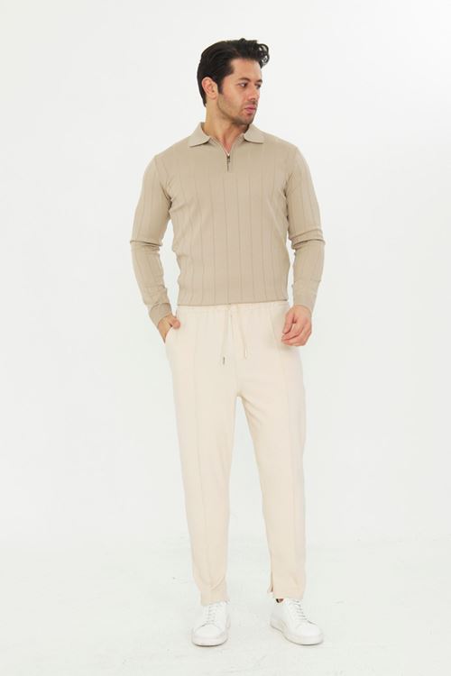 Erkek Çımalı Yandan Cepli Lastikli Bağcıklı Paça Fermuarlı Kullanışlı Slim Fit Jogger