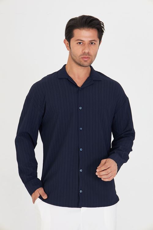 Erkek Düşük Omuz Bürümcük Desen Oversize Apaç Uzun Kol Yaka Gömlek