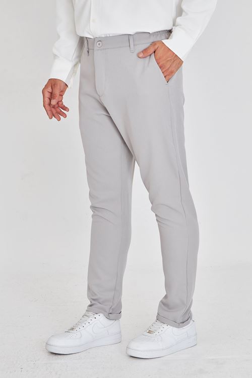 Erkek Bel Yarım Lastikli Kemerli Double Paça Dabıl Face Kumaş Slim Fit Pantolon