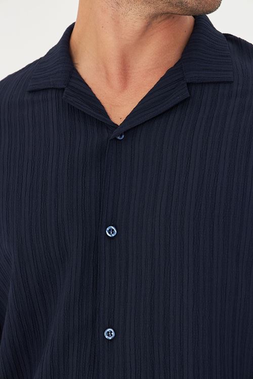 Erkek Düşük Omuz Bürümcük Desen Oversize Apaç Uzun Kol Yaka Gömlek