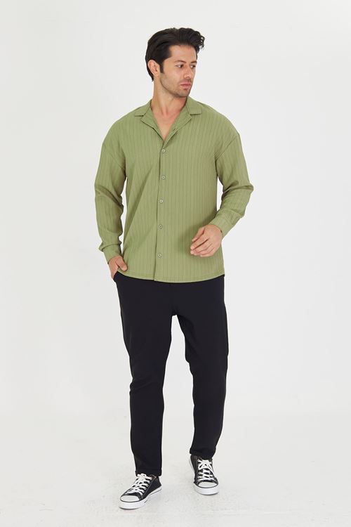 Erkek Düşük Omuz Bürümcük Desen Oversize Apaç Uzun Kol Yaka Gömlek