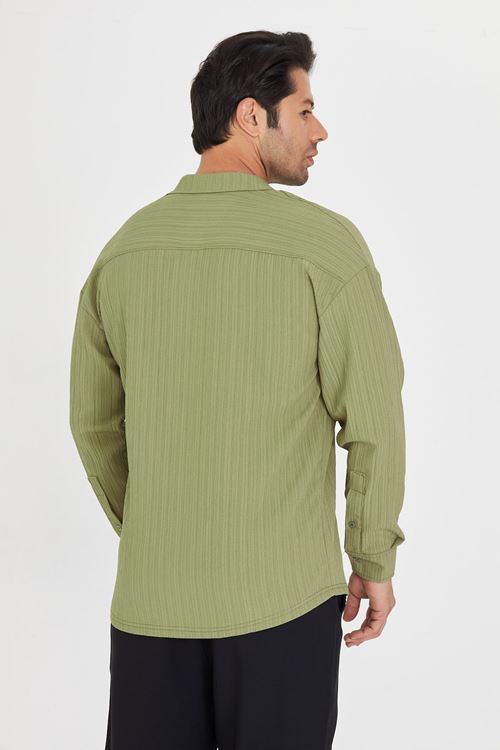 Erkek Düşük Omuz Bürümcük Desen Oversize Apaç Uzun Kol Yaka Gömlek