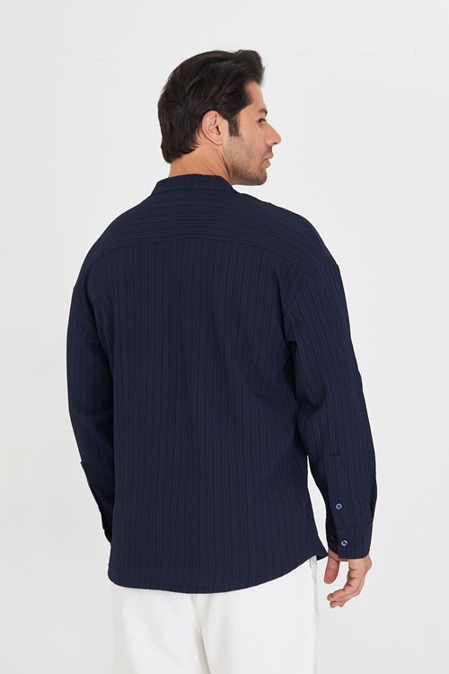 Erkek Düşük Omuz Bürümcük Desen Oversize Apaç Uzun Kol Yaka Gömlek