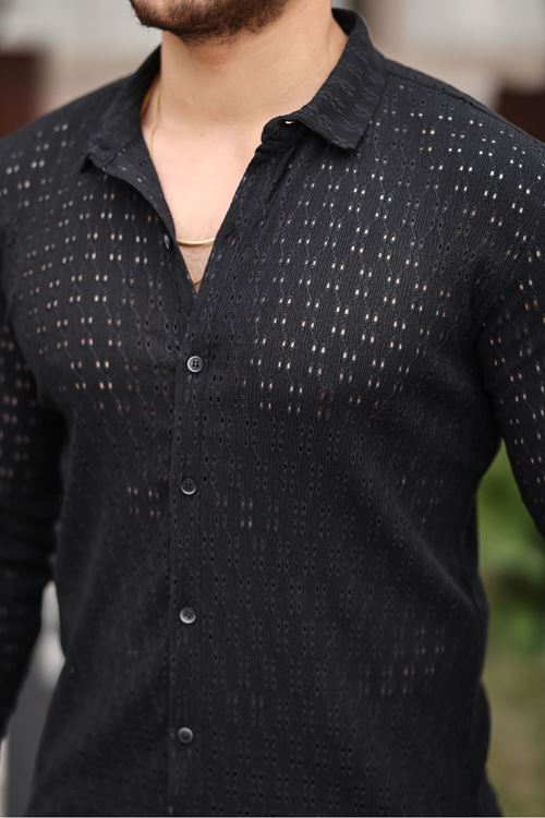 Erkek Uzun Kol Delikli Desen Örme Kumaş Regular Kalıp Kalıp Yeni Sezon Gömlek