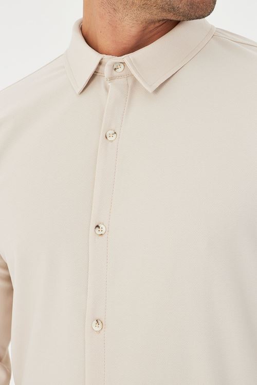 Erkek Uzun Kol Pike Kumaş Dik Yaka Günlük Kullanıma Uygun Slim Klasik Gömlek