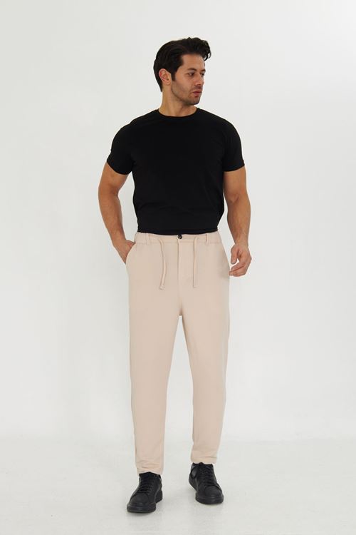 Erkek Jogger Ottoman Desen Kemerli Bel Bağlamalı Rahat Kalıp Pantolon