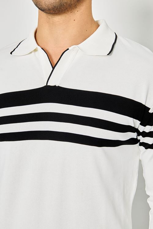 Erkek Gömlek Yaka Göğüs Çizgili Triko Kazak