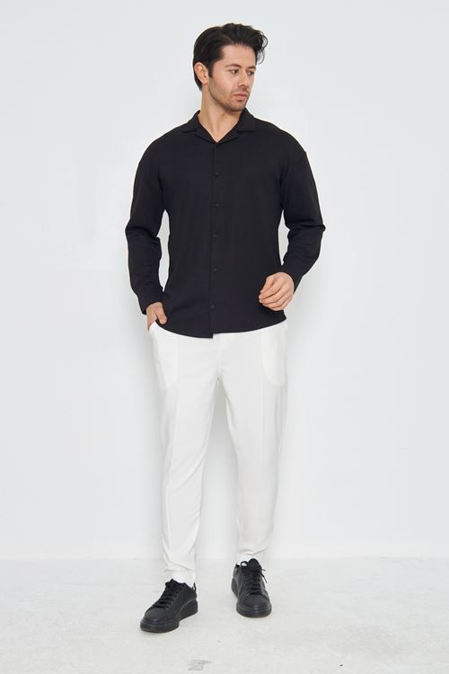 Erkek Yarım Oversize Uzun Kol Apaçi Yaka Ütü Gerektirmeyen Crep Desen Gömlek