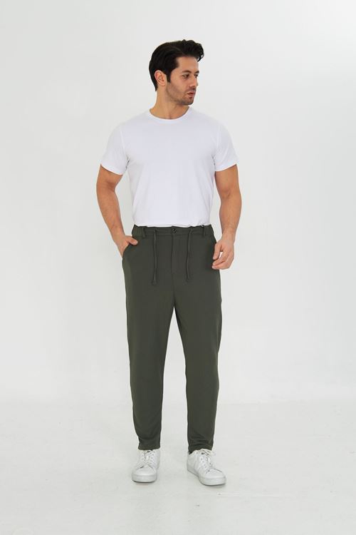 Erkek Jogger Ottoman Desen Kemerli Bel Bağlamalı Rahat Kalıp Pantolon
