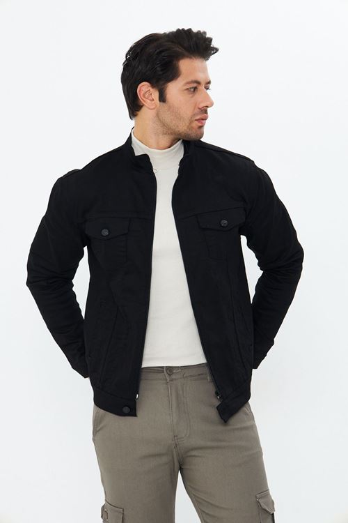 Erkek Slim Fit Fermuarlı Denim Kot Ceket