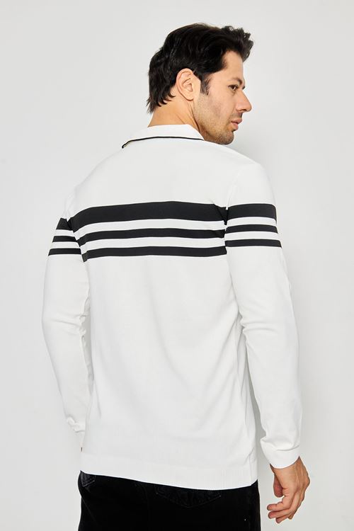 Erkek Gömlek Yaka Göğüs Çizgili Triko Kazak