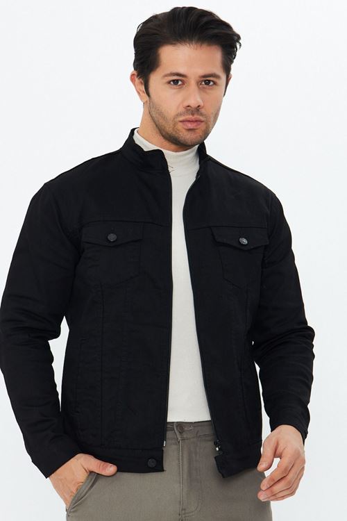 Erkek Slim Fit Fermuarlı Denim Kot Ceket