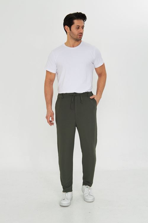 Erkek Jogger Ottoman Desen Kemerli Bel Bağlamalı Rahat Kalıp Pantolon