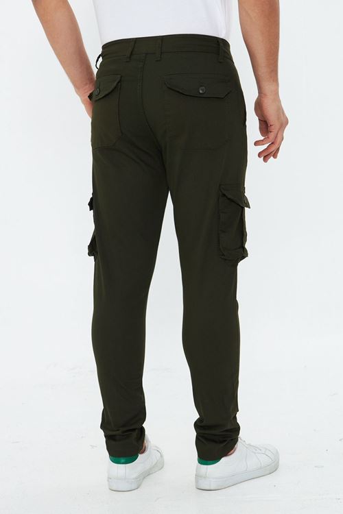 Erkek Slim Fit Yandan Cepli Bel Kemerli Düz Paça Esnek Kumaş Erkek Kargo Pantolon