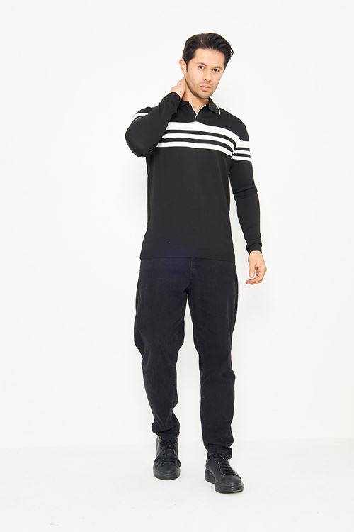 Erkek Gömlek Yaka Göğüs Çizgili Triko Kazak